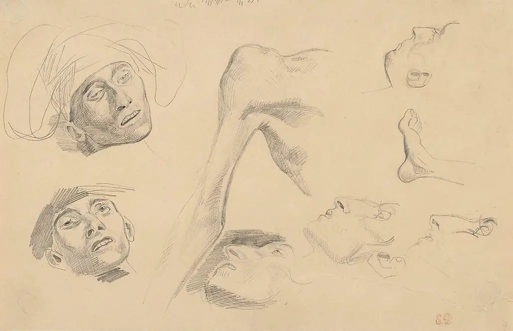 Head, Shoulder, and Foot, Studies for Scenes from the Chios Massacres in Detail Eugene Delacroix